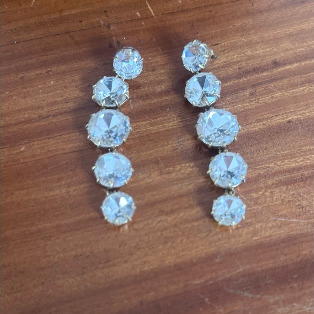 J. Crew Long Elegant Silver Crystal Drop Earrings